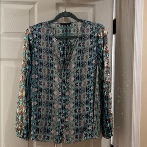 Kobi Halperin Teal and Black Patterned Top